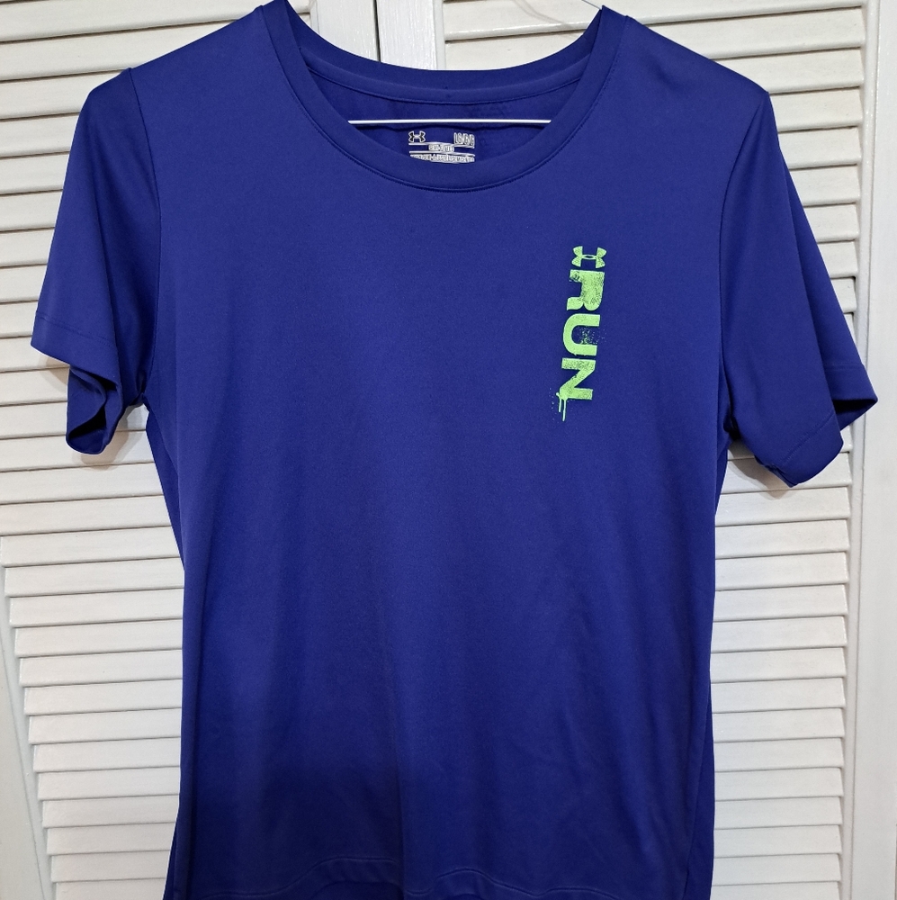 Under Armour Blue T-Shirt with Green RUN Graphic